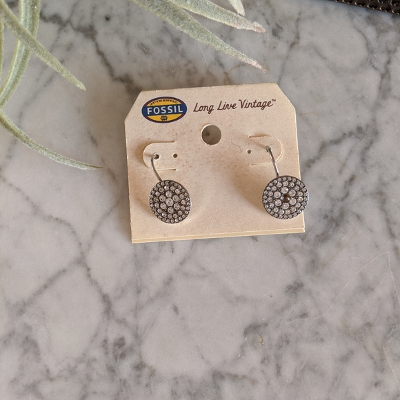 Fossil silver color diamonds earrings NWT - Picture 3 of 7